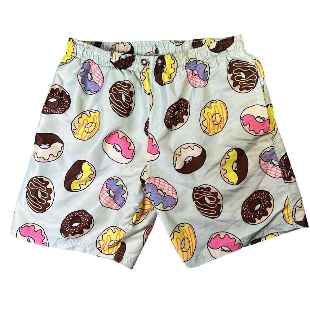 U.S. Surf Club Donut Print Swim Trunks Large Mint Green Beach Shorts Mens L